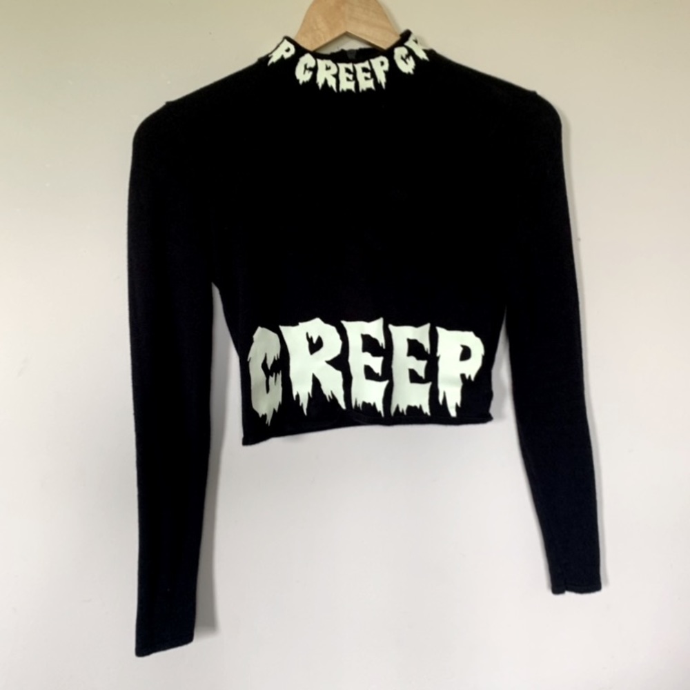 Goth Creep Graphic Cropped Sweater - Picture 2 of 14